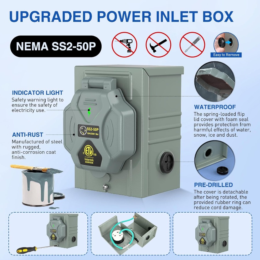 50A 50FT Heavy Duty Generator  - Outdoor Power Inlet Box ulasan dan harga