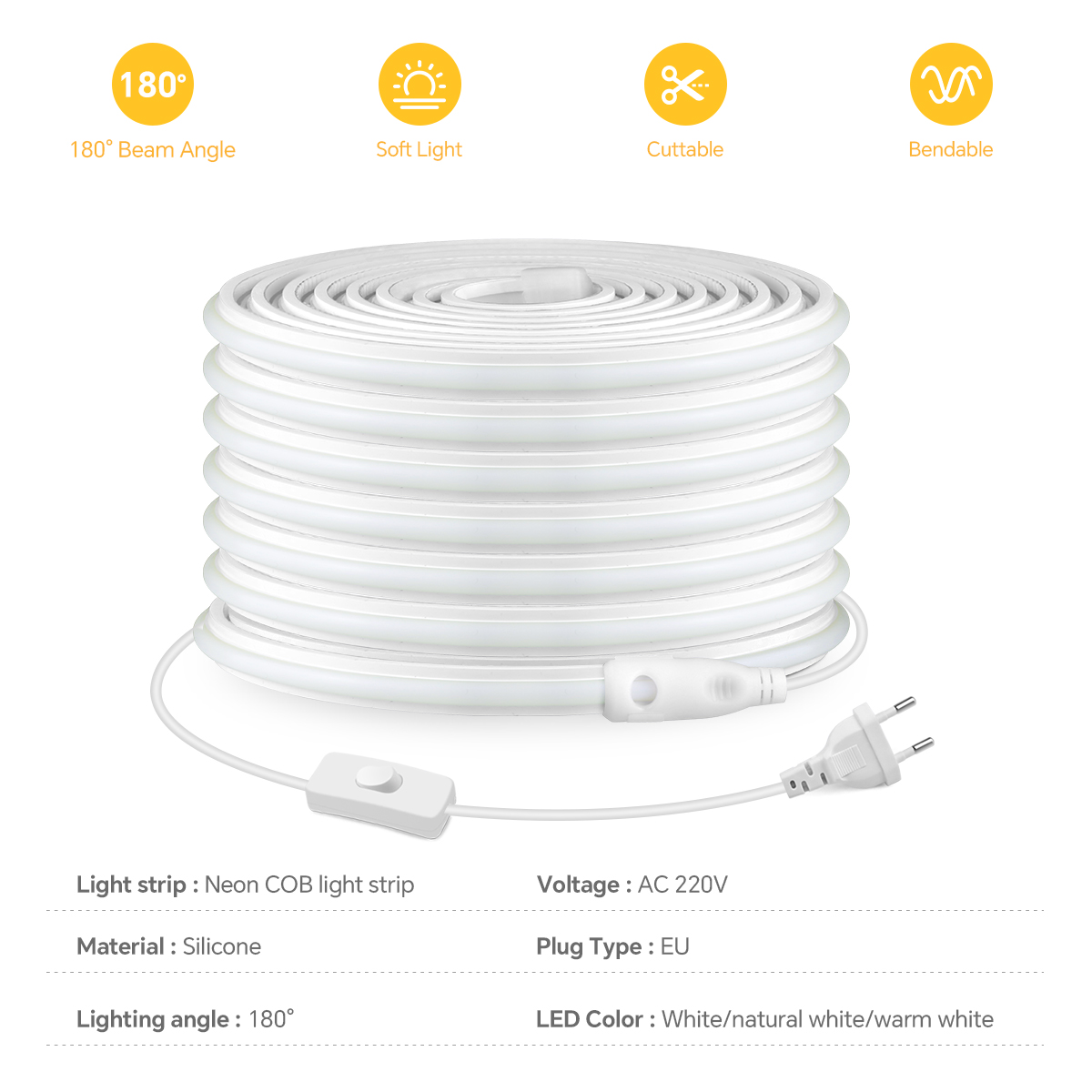 220V COB Led Strip High Densit - Power Switch Outdoor ulasan dan harga